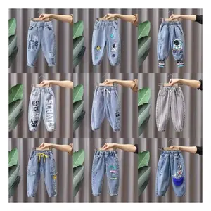 Calça jeans para meninos, calça de algodão infantil longa lavada casual, roupa casual azul outono 2024, ideal para meninos