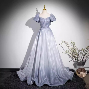 Gradient Evening Gown For Women Empire Waist A-Line Sweetheart Neckline Blue Gray Fairy Dress Reunion Party Formal Wear - Product Image 1