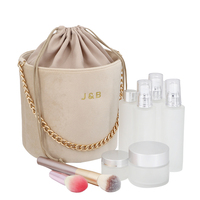 Sacs de rangement en velours, accessoires de toilette, sac à cosmétiques, à cordon rond, poignée en chaîne, pour maquillage et produits de beauté