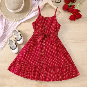 children's new summer clothing teen girls polka dot Spaghetti Strap casual dress kids beach wear daily dress girls clothes