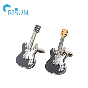 Metal Alloy Brass Stamped Musical Instrument Enamel Electric Guitar Cufflinks Custom <strong>Rockstar</strong> Cuff Links for Men - Product Image 3