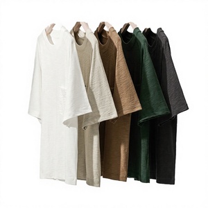 T-shirt surdimensionné pour homme en coton épais 100 %, col rond côtelé, épaules tombantes, coupe ample, personnalisable avec logo - Product Image 2