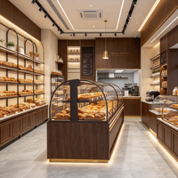 Aménagement intérieur de boulangerie de luxe sur mesure, personnalisation de la décoration, mobilier et vitrines sur mesure, aménagement de magasin