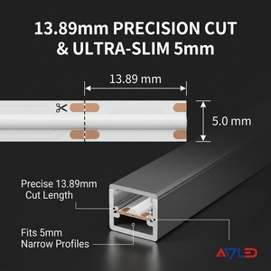 Bande lumineuse LED COB fine de 5 mm de largeur, 24 V, 504 LED/m, sans points, flexible, avec CRI90 pour l'éclairage des vitrines - Product Image 2