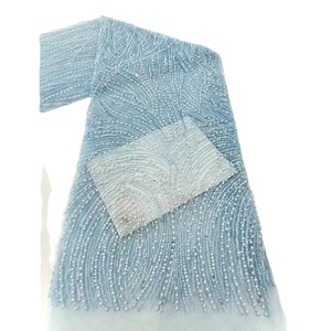 2024 Hot Sale Embroidery <strong>Sequin</strong> Beaded Wedding Dress Sky Blue Luxury Bead Fabric Heavy Beaded Bridal <strong>Sequin</strong> Lace Fabric <strong>Material</strong> - Product Image 1