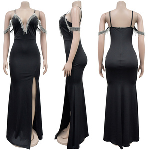 Robe de soirée élégante sexy moins de bretelles robe de trompette haute fendue pour invité de mariage robe de bal robes de soirée de bal - Product Image 2