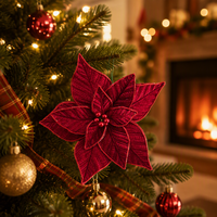 Décorations de Noël d'intérieur 2026 : Arbre artificiel, fleurs de Poinsettia en polyester, à fixer au mur, pour la maison, les festivals et les centres commerciaux