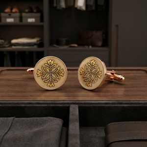 Vintage Tulip Cross Engraved Antique <b>Gold</b> Metal Cufflinks Mayrabygungun Handmade for Men's Weddings Anniversaries Parties <b>Formal</b> - Product Image 6