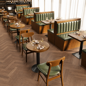Ensemble table et banquette de café en vert <span class=keywords><strong>bambou</strong></span>, banquette cannelée, chaise à dossier arqué, table à plateau pour salon de réception et galerie supérieure - Product Image 1
