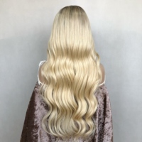 Peluca de Cabello Humano Virgen Europeo con Frente de Encaje, Línea de Cabello Natural, Color Rubio Platino Ombre, Encaje Suizo HD, para Mujeres Blancas