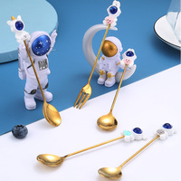 Cuillère et fourchette à café en acier inoxydable, design astronaute créatif et mignon, poli miroir