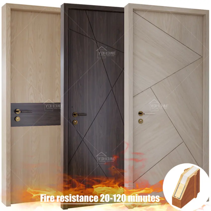 Oman 30min porte en bois avec rainure conception cambriolage turc vendu portes en bois pour les maisons portes en bois prêtes