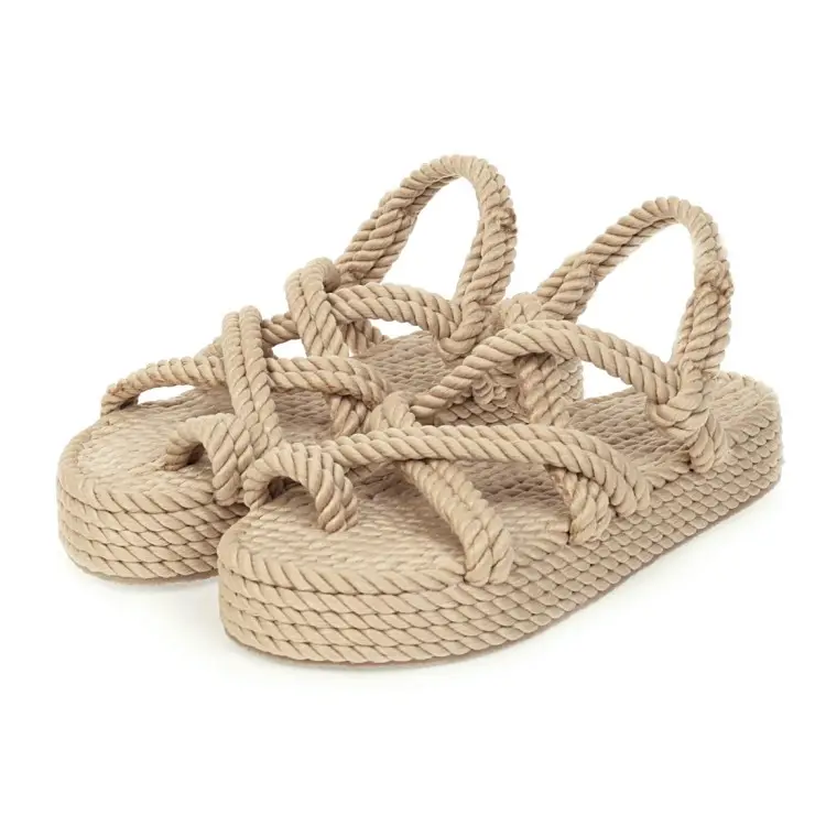 2022 fashion new design hemp rope cross straps comfortable sexy casual flat sandals for women and ladies