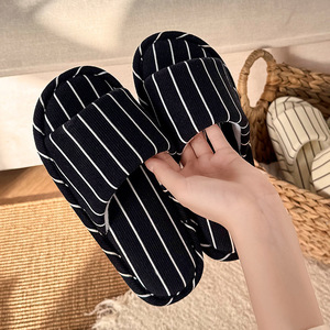 Wholesale Cotton Linen Material Round Toe Home <b>Slippers</b> Striped Printed Style <b>Slippers</b> Home <b>Slippers</b> - Product Image 5