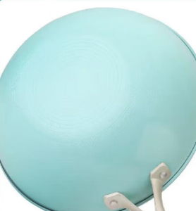 กระทะเหล็กคาร์บอนแบบไม่ติดด้ามซิลิโคนที่ทนทานหม้อแก้วพร้อมฝาปิดดีไซน์ทันสมัยสีน้ำเงิน - Product Image 3