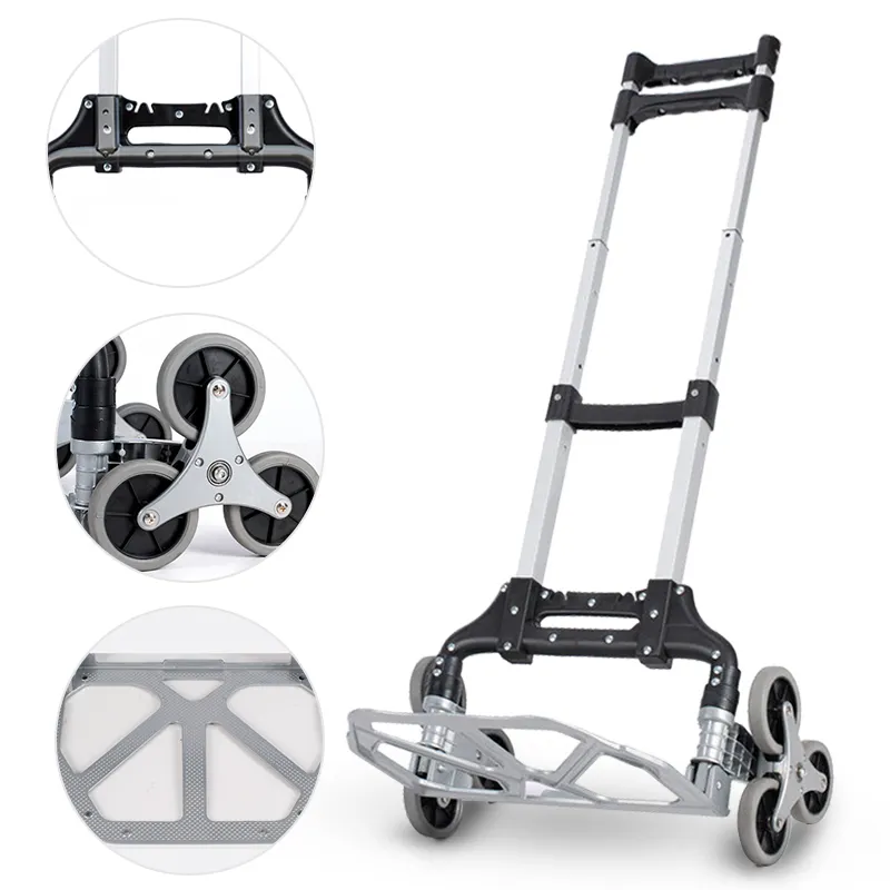 Chariot d'escalade pliant en aluminium portable uni-silencieux Camion à main 6 roues Escalade Escaliers Chariot à main pliable Chariot à pousser FHT80-6S