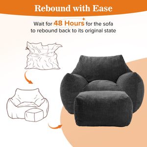 Sillón Puff Gigante Comprimido al Vacío, Ultra Suave, con Reposabrazos, Otomana, Sillón Puff Relleno para Descansar y Jugar - Product Image 3