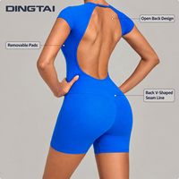 Combinaison ajustée à dos découpé et col rond à manches courtes Dingtai pour femme, combinaison une pièce pour l'entraînement avec coussinets amovibles