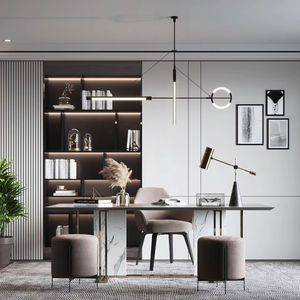 HAIYUE Nouvelle conception de bibliothèque haute et moderne en bois gris, étagère murale complète - Product Image 1