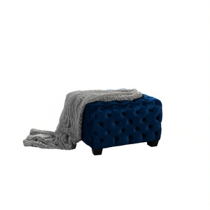 Taburete Otomano Acolchado de Terciopelo, Mueble Moderno para Sala de Estar, Decoración del Hogar, Banco de Almacenamiento, Asiento Tapizado Azul, Diseño Contemporáneo - Product Image 1
