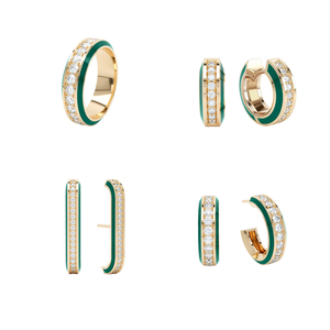 Anillo de banda de plata de ley 925 Gemnel con esmalte verde eternidad de 6 mm, chapado en oro con diamantes, joyería de lujo para mujer - Product Image 2