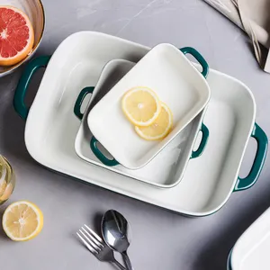 Tableware Ceramic Baking Pan Baking Oven Double-ear Rectangular Plate Rectangular Baking Dish For Cooking
