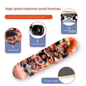 Planche à roulettes plate Creative Nezha 2 Cartoon Maple Deck avec roues lumineuses pour adolescents et enfants débutants, activités de plein air - Product Image 2