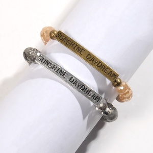 SUNSHINE DAYDREAM Nueva Pulsera Elástica Hecha a Mano con Cuentas de Vidrio de 8mm y Piedras Preciosas Naturales, Pulsera con Tubo Curvo y Letra Grabada - Product Image 2