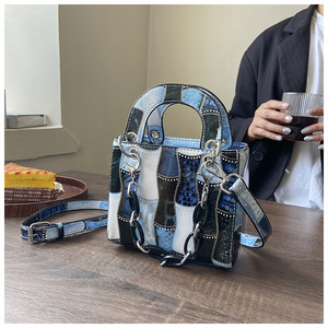 <span class=keywords><strong>Bolso</strong></span> de mano de cuero con estampado de bambú para mujer, bandolera cuadrada de lujo con estampado de bambú azul, 2022 - Product Image 1