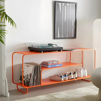 Meuble console en acier, centre de divertissement, meuble TV LED, meuble multimédia avec vitrine, meuble TV en métal, table console