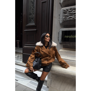 Gabardina Vintage Marrón para Mujer, con Cuello de Piel, Doble Botonadura, Larga, para Invierno y Otoño, Relleno de Algodón y Lana, con Estampado de Encaje - Product Image 2