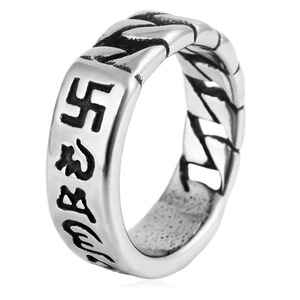 yunnique Men's Steel Color Letter <b>Ring</b> With Six Syllable Mantra Geometric Design For Gift - Product Image 1