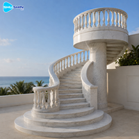 Balustrade d'escalier en spirale en marbre blanc, durable, en pierre sculptée à la main, pour villa, manoir, hôtel, décoration intérieure et extérieure