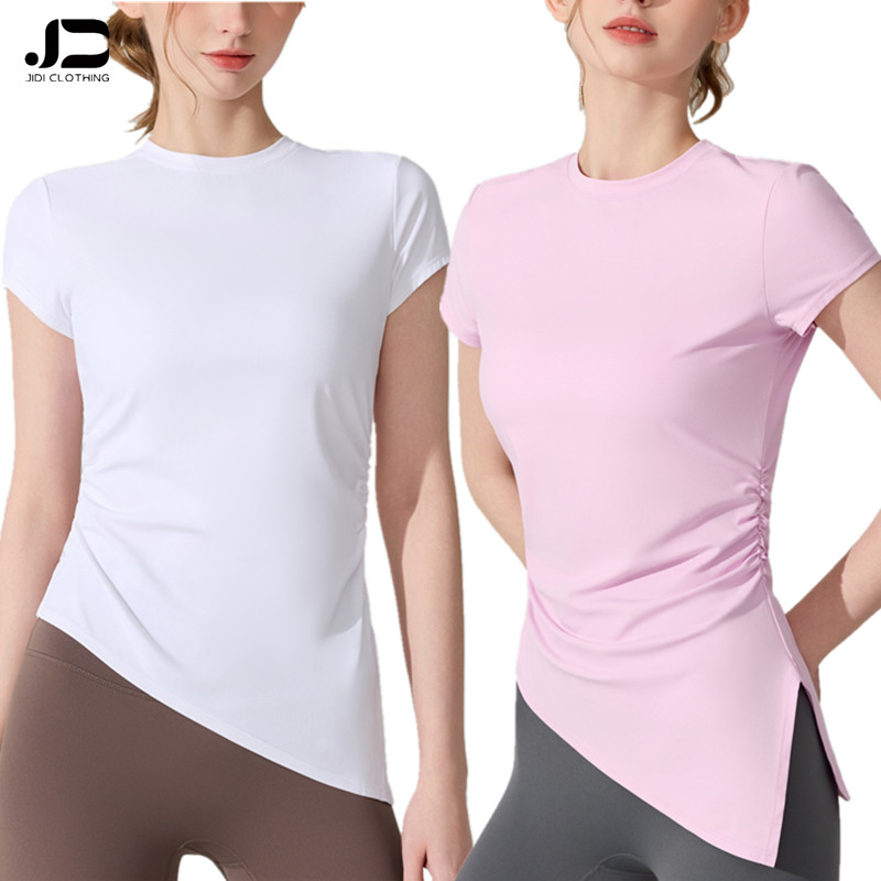 Female Breathable Slit Slim Sports Fitness Outdoor Pilates Training Short Sleeve T-shirt Top Female Yoga Clothes Custom Logo