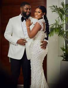 Arabische Parel Zeemeermin Trouwjurk Luxe Hand-Kralen Pure Hals Kristal Illusie Plus Maat Zeemeermin Trouwjurk Bescheiden <span class=keywords><strong>2025</strong></span> - Product Image 2