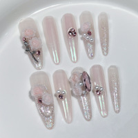 Faux ongles à pointe diamantée en acrylique 3D faits à la main et personnalisés de luxe amande 10 pièces de faux ongles Stiletto français de presse de créateur pour