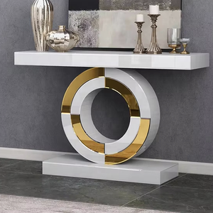 Table <span class=keywords><strong>console</strong></span> de luxe <span class=keywords><strong>en</strong></span> <span class=keywords><strong>verre</strong></span> miroir blanc <span class=keywords><strong>en</strong></span> forme de O pour le salon - Product Image 2