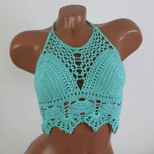 Top de bikini de ganchillo calado hecho a mano, personalizado, superventas, para playa, traje de baño de tiras para mujer - Product Image 1