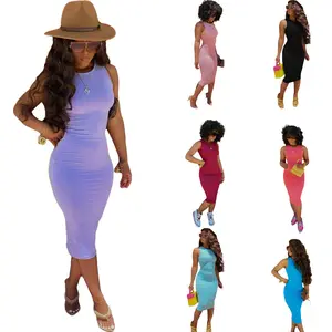 2024 New Arrivals Wholesale Sleeveless Solid Color Dress Women Summer Bodycon Dresses