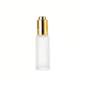 Glass Dropper <b>Bottle</b> Cylinder Shape Frost Finish Gold Cap Skin Care Serum Container <b>10ml</b> 20ml 30ml 50ml Push Button Design - Product Image 4