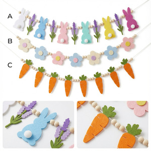 Guirnalda de Fieltro con Diseño de Conejito de Pascua y Cuentas de Madera, Reutilizable, para Decoración de Chimenea y Pared del Hogar, Fondo para Fotos - Product Image 5