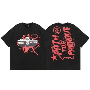 Camiseta de manga corta de algodón puro con efecto desgastado y ajuste holgado para hombre, estilo europeo-americano, de marca de moda transfronteriza. - Product Image 2