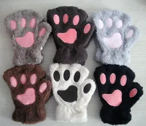 New Cute Winter Women Animal Paw Fingerless Fluffy Bear Plush Paw Mittens Women Novelty Soft Gloves New Year Cat Paw Gift Gloves