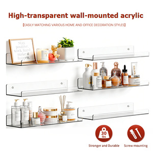 Estante de <span class=keywords><strong>Pared</strong></span> en Forma de L de Acrílico Transparente de 4 mm de Grosor, Organizador Flotante Montado con <span class=keywords><strong>Tornillos</strong></span> para Baño, Cocina, Sala de Estar, Almacenamiento en el Tocador - Product Image 2