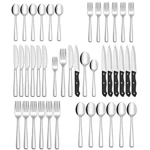 Hot Sell 36 Pieces Black Silverware With Steak Knives Mirror Polish Wedding Flatware set Stainless Steel Cutlery Set