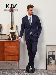 Costumes de pantalon d'affaires de haute qualité pour hommes, <span class=keywords><strong>bleu</strong></span> foncé, en <span class=keywords><strong>laine</strong></span>, deux pièces, style américain/britannique, ensemble de costume de mariage respirant - Product Image 4