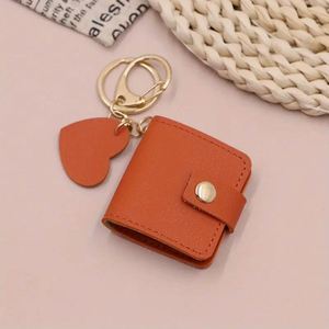 Cute Heart Shape Storage Case Pendant Mini Pu Leather Picture Holder Bag Charms Photo Keeper Keychain for <b>Memory</b> & <b>Gift</b> - Product Image 2