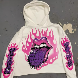 <span class=keywords><strong>Felpa</strong></span> con Cappuccio Oversize da Uomo, Stampa Grafica <span class=keywords><strong>Fiamme</strong></span>, Logo Personalizzato, Moda Urbana Hip Hop - Product Image 1