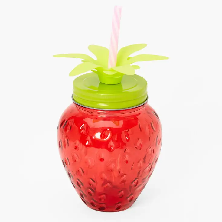 Dâu tây hình Mason Jar Tumbler bảo quản lưu trữ Glass rõ ràng Jar với nắp Glass cup & rơm George nhà trái cây hình uống