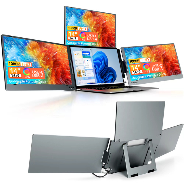 Eimio14" Laptop Quad Screen Extender IPS Type-C One Cable 4 Screen Monitor Type-C Modular Portable Laptop Screen Extender OEM